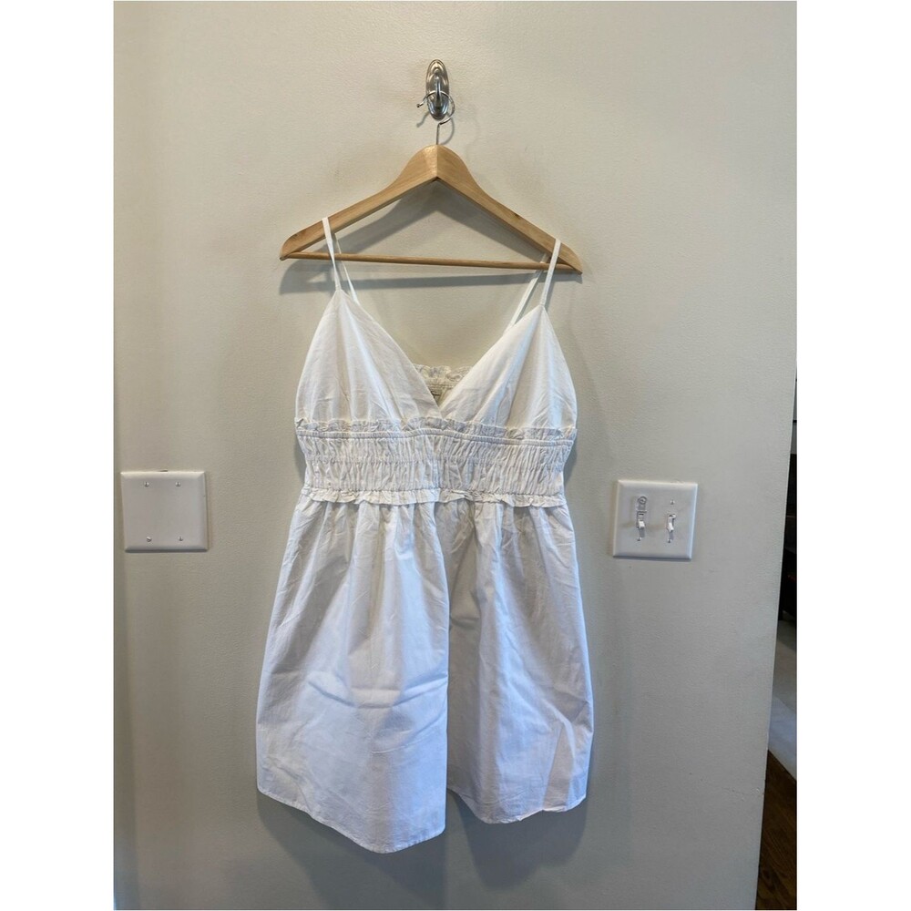 Jessica simpsons womens babydoll smocked mini dress large white boho coquette